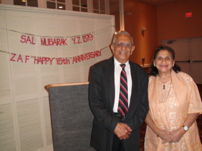 Our own Burjor and Pervin Tata behind the ZAF 15th Anniversary banner!